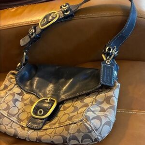 Coach Black and Tan Signature Shoulder Bag